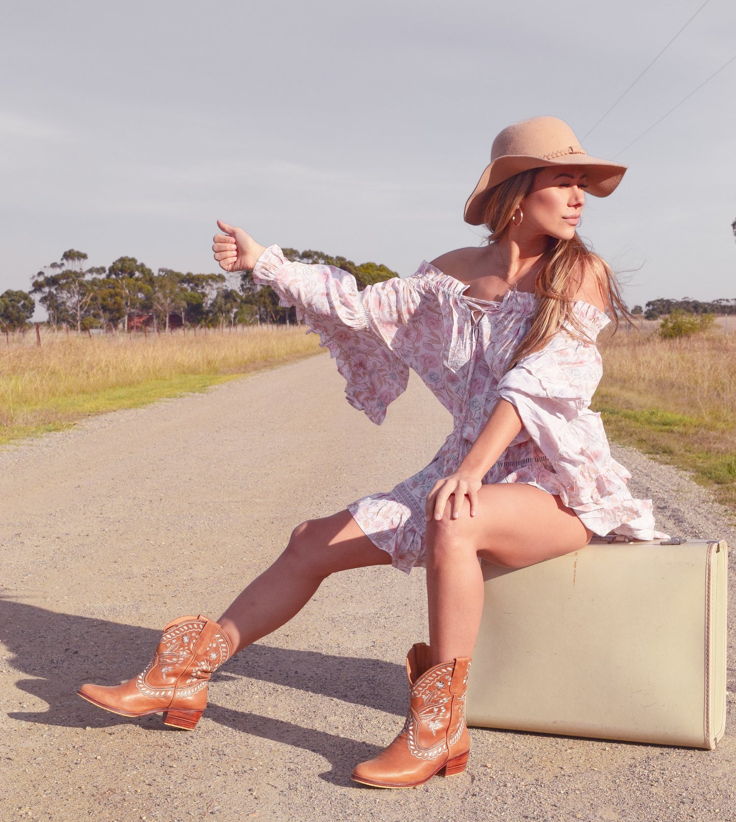 Boho Women's Dress Size Inclusive, Sustainable Fashion, Go Green, Pink, Flower, Spring Summer, Eco-friendly, Self-love, Quality, Sacred Circus, Long-sleeves, Angel Sleeves, Eco-friendly, Organic, Stylish, Classic, Sophisticated, Conserve, Luxe, High-End, Floral Print, Premium, Off-shoulder, Tassels, Girly