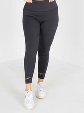 Load image into Gallery viewer, Eco-Luxe  or Eco-Lux Recycled Polyester active wear fabric, these women’s leggings are super soft, with a stunning matte black look, Size Inclusive, Sports wear, Gym Enthusiast, Yoga, Pilates, Fitness Fanatic, High-End, Plus -size, Eco-friendly, Organic, Stylish, Classic, Premium, Sacred Circus, Tight-fit, High-stretch, running, High waist, Everyday wear, comfortable, quality. 
