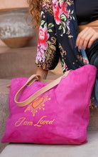 Load image into Gallery viewer, I AM LOVED SUEDE TOTE  𝒾𝓃 HOT PINK
