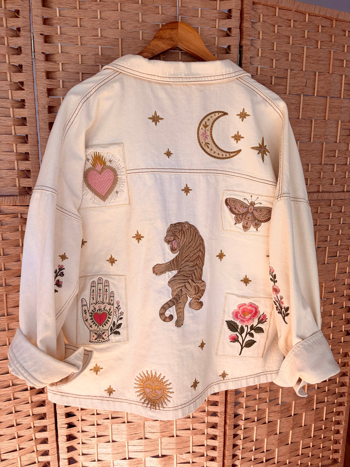 Luna Rose Embroidered Denim Jacket ~ Washed Ivory
