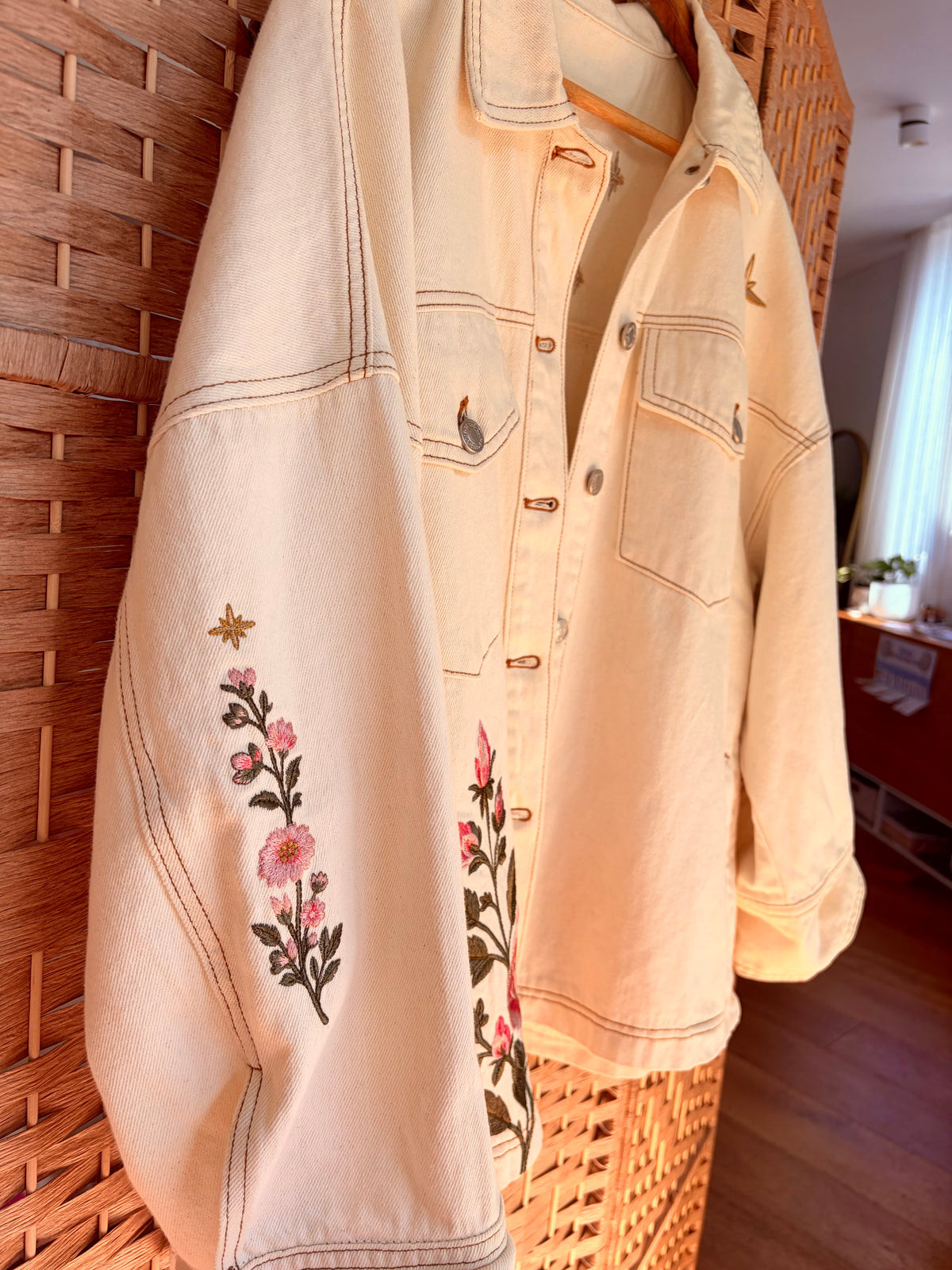 Luna Rose Embroidered Denim Jacket ~ Washed Ivory