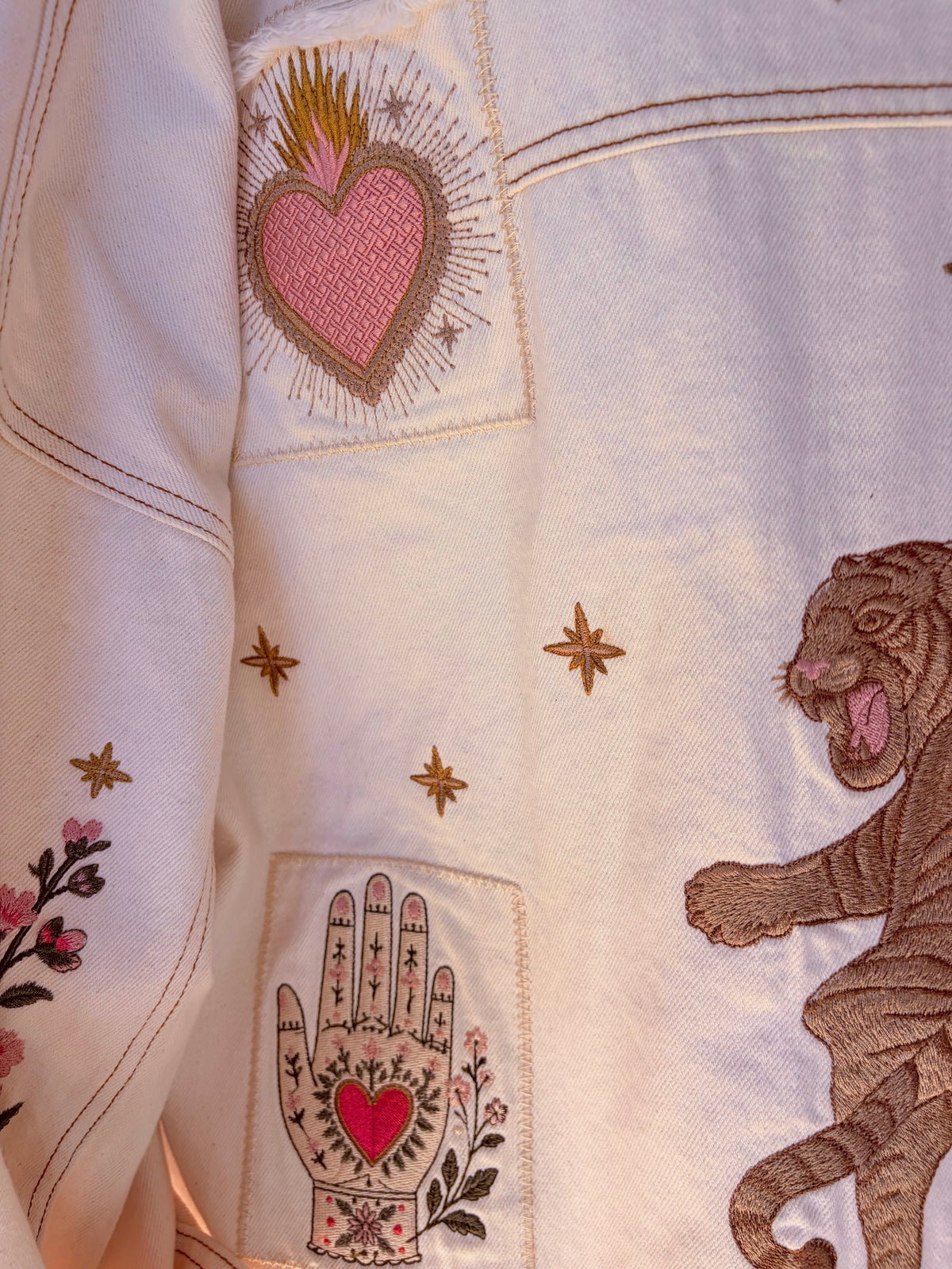 Luna Rose Embroidered Denim Jacket ~ Washed Ivory