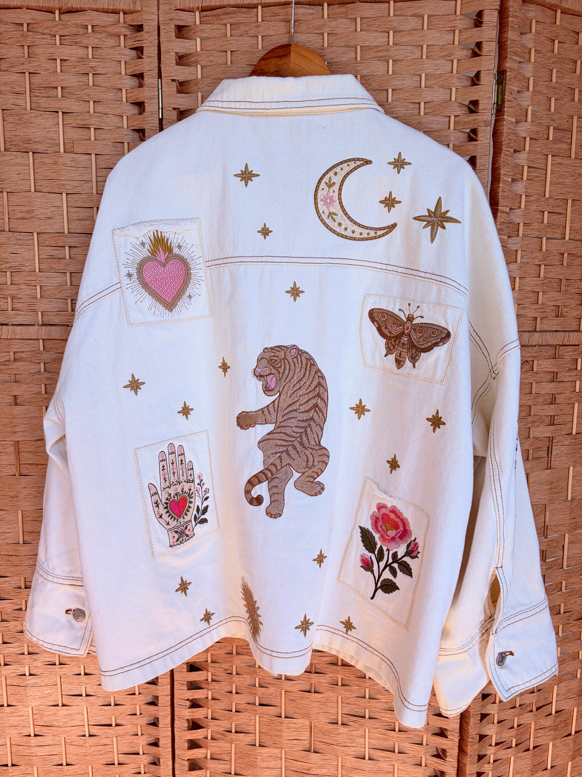 Luna Rose Embroidered Denim Jacket ~ Washed Ivory