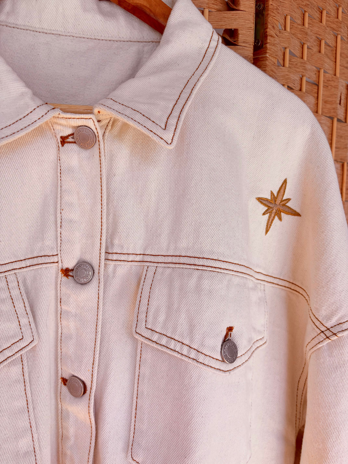 Luna Rose Embroidered Denim Jacket ~ Washed Ivory