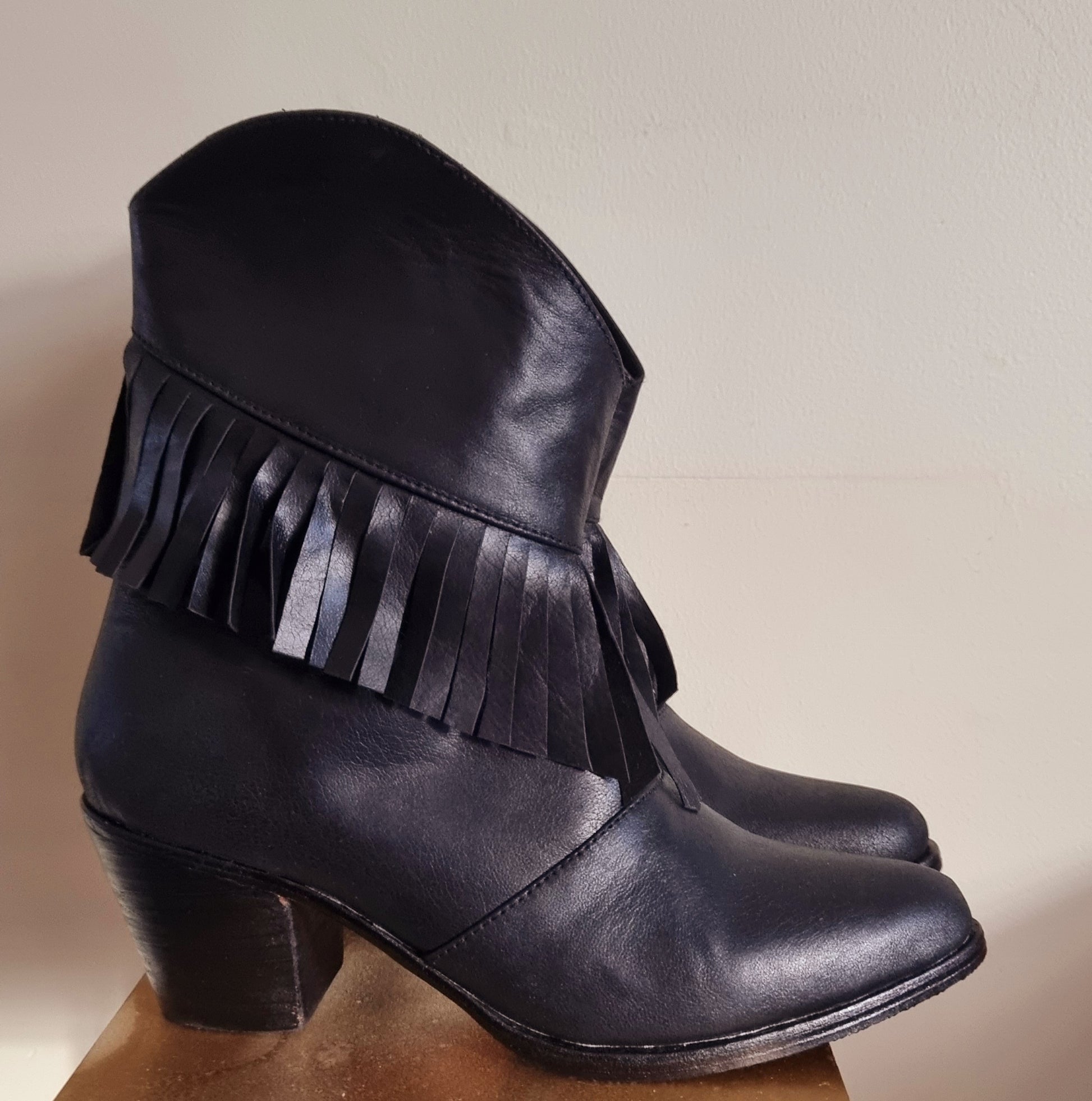 Fringed Midnight Boots, Ankle Boots, Alluring Fringed Detailing, Handmade in Bali, Western Style,  Pre- order, Shop for a Cause, Support SMEs, Love Local, Sustainable Fashion, Sacred Circus, Black, Comfort, Stylish, Luxe, Staple in Every Fashion, Extra Edge, High-end, Premium, Adventure, Statement , Footwear, Sturdy, Leather material.