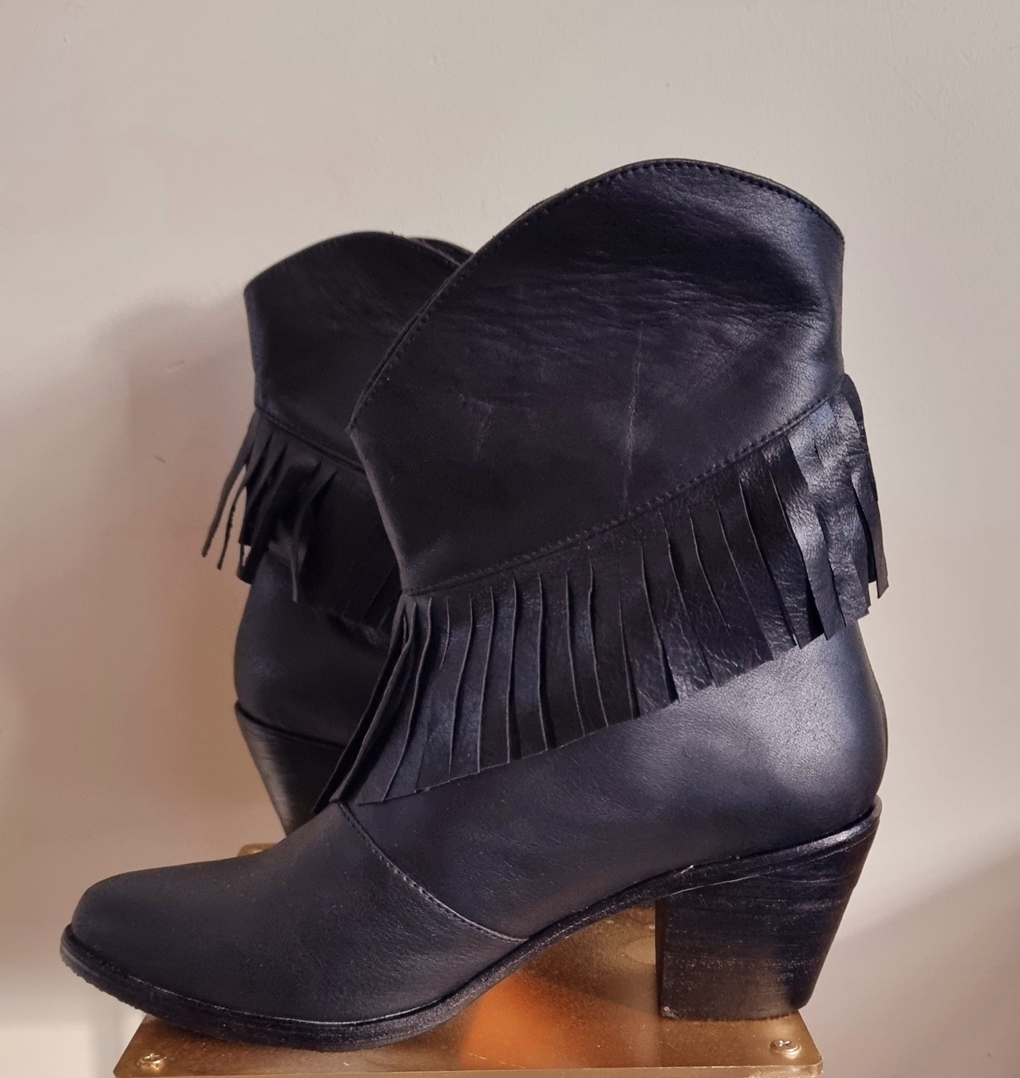 Fringed Midnight Boots, Ankle Boots, Alluring Fringed Detailing, Handmade in Bali, Western Style,  Pre- order, Shop for a Cause, Support SMEs, Love Local, Sustainable Fashion, Sacred Circus, Black, Comfort, Stylish, Luxe, Staple in Every Fashion, Extra Edge, High-end, Premium, Adventure, Statement , Footwear, Sturdy, Leather material.