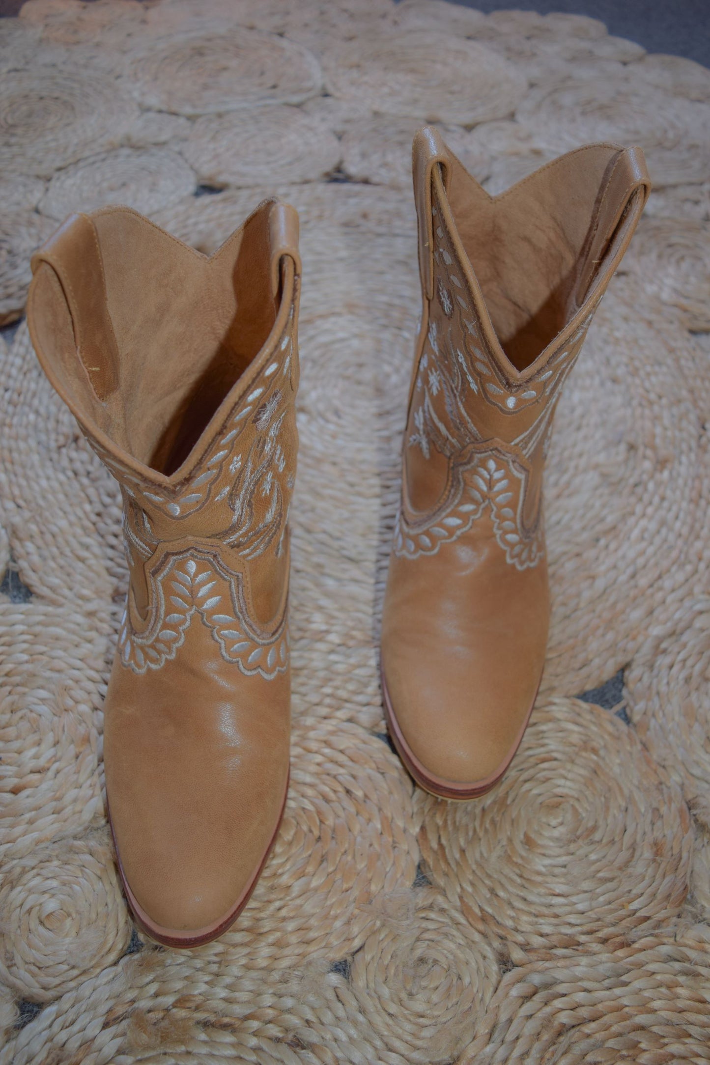 Wide ankle slip on western style boot, true to size, hand embroidered, brown, comfortable, shop for a cause, support SMEs, love local,  Sacred Circus, high-quality. 