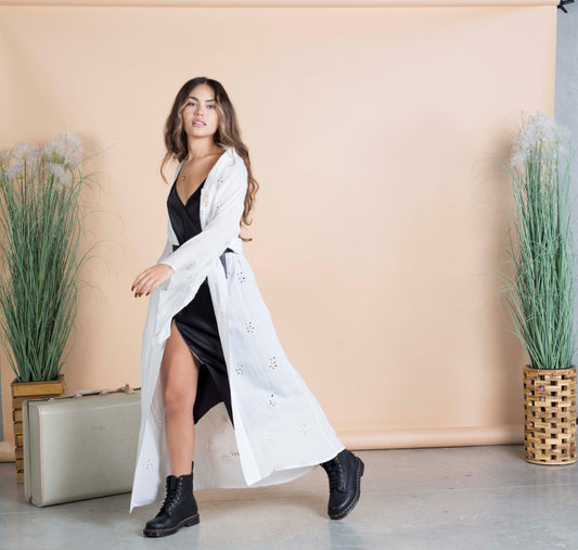 Queen of Heart’s Kimono, Hand Embroided, Sewn by wonderful artersian Women in Bali, Featuring an inside pocket, Size Inclusive, Sustainable Fashion, Fashionable, Layering Pieces, Robe, Dress, Go Green, Spring Summer, Eco-friendly, Self-love, Quality, Sacred Circus, Long-sleeves, Eco-friendly, Organic, Stylish, Graceful, Sophisticated, Goddess, Conserve, Luxe, High-End, Premium, Floral, 100% organic cotton. 